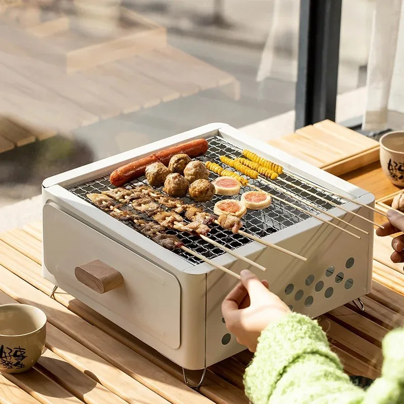 Gardening Tools Kit - Draagbare BBQ-houtskoolgrill Mini BBQ-gereedschapsset Picknick Strand