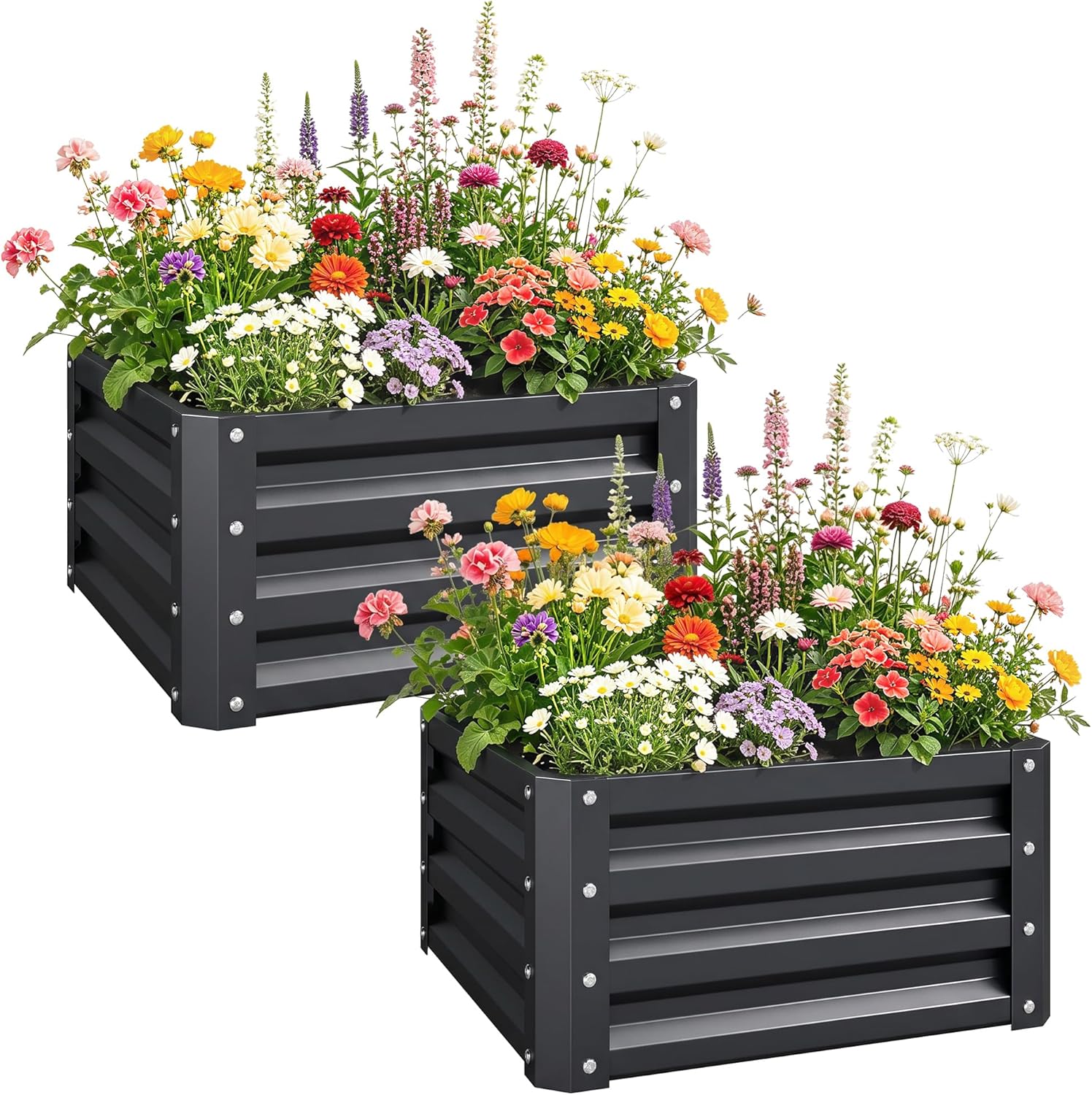 Raised Bed Planter Box - 2-delige gegalvaniseerde verhoogde moestuinbak, 60 x
