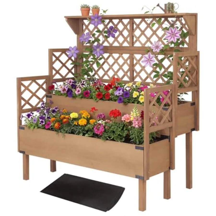 Raised Bed Planter Box - Verhoogd tuinbed met spalier, tweelaags verhoogde